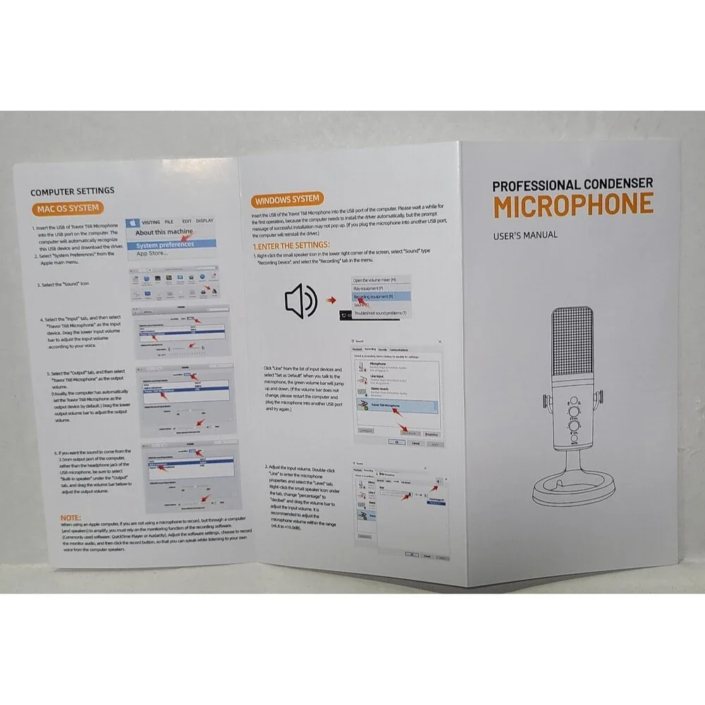USB Microphone Travor Metal Condenser Professional Mic for Laptop MAC PC or...